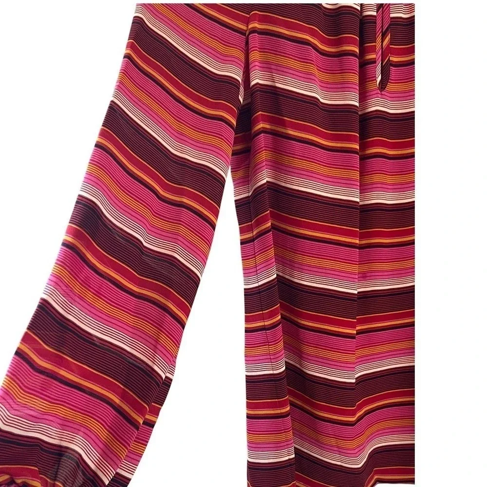 Tory Burch Striped Silk Blouse Women Size 0 Pink‎ Orange Excellent Peasant Top